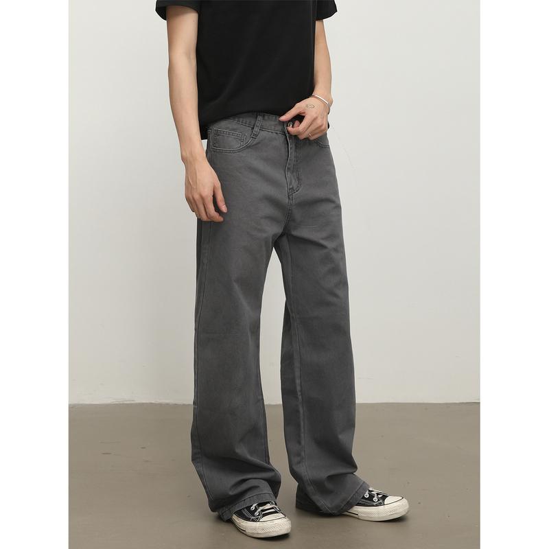 Faxims Store Distressed Washed Gray Flared Jeans for Men, Loose Fit, Versatile Casual Commuting Pants for Men