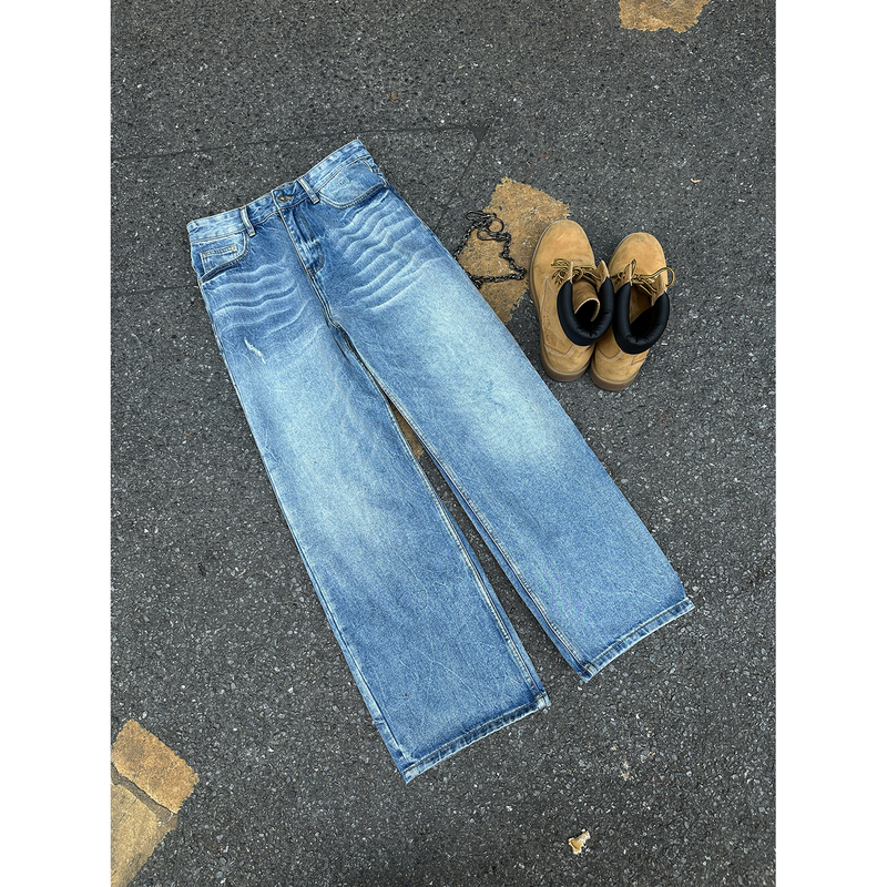 Faxims Store American Retro High-End Niche Straight Loose Jeans for Men with a Sense of Design Trendy Brand Pants