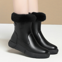 New winter genuine leather plus velvet thickened short boots for women snow boots fur all-in-one warm Martin boots cotton shoes wool women