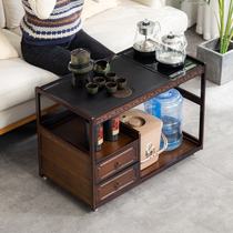 Mobile tea table household solid wood tea cart living room coffee table sofa side cabinet tea set tray kettle integrated