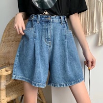 Fat girl high waist denim shorts womens large size summer design loose slimming wide leg a-line pants hot pants
