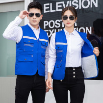 Spot reflective striped open-stitch vest single-layer multi-pocket vest polyester-cotton thick gauze card vest supports ordering workwear