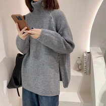 Korean style design lazy knitted pullover sweater for women 2024 autumn and winter new temperament slim side zipper top