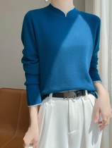 New Chinese style cheongsam collar wool bottoming sweater for women with national style design half turtleneck mothers wear wool sweater sweater