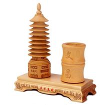 Peach wood Wenchang Tower ornaments 9 ninth floor 13 thirteenth floor wooden study study office crafts