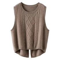 Pure wool vest for women spring and autumn 2024 new style layered loose short slit solid color knitted sweater vest