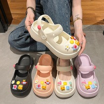 Sandals EVA womens poop-stomping Baotou hole shoes non-stinky feet non-slip bathroom home indoor home use summer