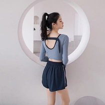 Korean ins summer conservative small breasts high waist slim long-sleeved boxer briefs split swimsuit hot spring swimsuit suit for women