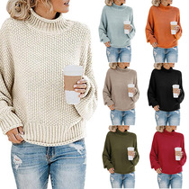 2023 Autumn and Winter New Knitted Sweater European and American Foreign Trade Womens Clothing Amazon Thick Line Turtle Neck Pullover Sweater Women