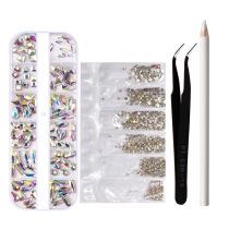 Nail Art Accessories Set Long Box B Diamond Pack Rhinestone Tweezers Dot Drill Pencil Set