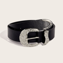 Japanese FC belt for women American retro decorative rhinestone buckle personalized belt style black trouser belt