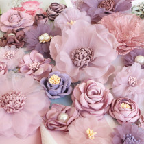 10Pcs Purple Series Satin Chiffon Fabric Artificial Flowers