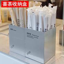 Stainless steel commercial straw box cup set box milk tea shop storage tube straw spoon coffee shop storage box