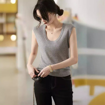 Inner style large U-neck sleeveless silk wool blended knitted vest womens spring and summer new style X0412M