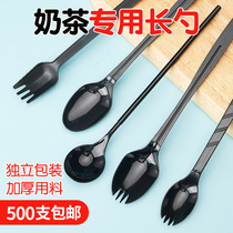 Disposable spoons individually packaged plastic spoons long handles packaged fruit spoons forks milk tea dessert spoons pack