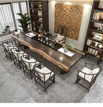 New Chinese style solid wood large board tea table and chairs simple living room home log tea table combination modern office tea table