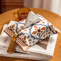 Light luxury retro short plush cloth tissue box with printed and dyed patterns for home living room paper storage box car tissue box