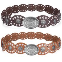 European and American style rivet disc splicing belt womens bohemian wear waist ring eyelet retro belt
