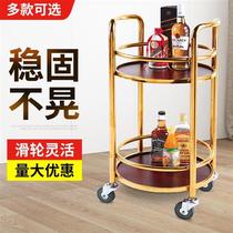 High-end spot tea delivery truck hotel mobile tea table solid wood double-layer wine H water trolley cake cart with wheels