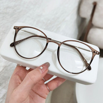 Retro round frame anti-blue light flat mirror cold brown female student myopia frame can be matched with prescription plain glasses frame