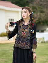 2023 Spring and Summer New Ethnic Style Womens Wear Heavy Industry Embroidered Flower Plate Buckle Vest Chinese Style Vest Cardigan Small Jacket