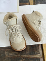 New sheep curly autumn and winter warm snow boots genuine leather literary retro handmade original womens shoes cowhide round toe Martin