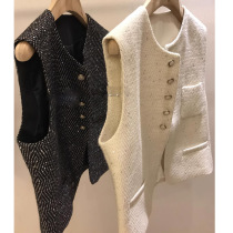 New product C export order wool sequined tweed for customers neat and stylish ~ small fragrant round neck vest outer