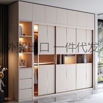 Sliding door wardrobe home bedroom simple modern small apartment sliding door cabinet light luxury overall wooden cabinet