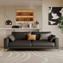 Small apartment modern simple down sofa living room straight row three-seater Italian minimalist cat scratch leather black sofa