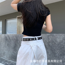 Japanese FC belt for hot girls dark style trendy personality circle-breasted metal chain decoration versatile punk leather