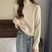 2023 new autumn and winter Korean style solid color half turtleneck short knitted sweater for women in autumn and winter with western style bottoming shirt