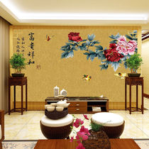 Chinese embroidery background wall cloth with unique peony flowers three-dimensional independent embroidery living room sofa bedroom bedside TV wall cloth