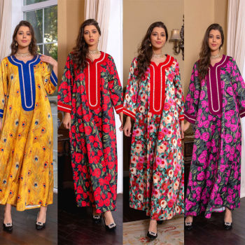 Embroidered Vintage Robe with Twist Pattern, Colorful Rhinestones, Hotfix Rhinestones, Fashionable Light Luxury Women's Clothing, Indonesian Middle Eastern Plus-Size Dress