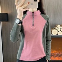 Spring and Autumn Outdoor Sweatshirt Womens Bottoming Shirt Brushed Stand Collar Fleece Clothes Slim Long Sleeves Quick-Drying T-Shirts Inner Tops