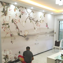 New Chinese style TV background wall mural 5D hand-painted magnolia flower and bird wallpaper 8D living room bedroom sofa wallpaper wall covering