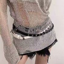 Japan FC belt womens new black rivet hip-hop punk style Korean style thin belt versatile style jeans belt