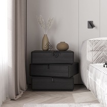s@Italian minimalist rotating bedside table modern light luxury bedroom ins style bedside table black oak grain three-drawer cabinet small