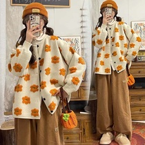 Fat sisters new autumn clothing large size womens clothing loose and slimming belly-covering flocked flower embroidered sweater cardigan jacket