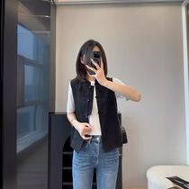 New product national trend new Chinese style silk linen womens jacquard top stand collar disc buckle light national style stacked vest back