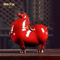 High-end lucky red Tang horse ornaments ceramic home living room office desk wine cabinet decoration furnishings porcelain horse work