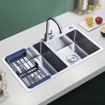 Household thickened under-counter sink sink 304 stainless steel hand-drawn single and double sink kitchen sink