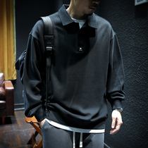 Pure cotton polo shirt fake two-piece sweatshirt mens spring large size American top mens lapel casual jacket trendy spring and autumn