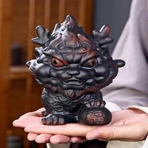 High-end purple pottery lucky unicorn ornaments living room office desktop light luxury ceramic home decorations tea pets can be raised