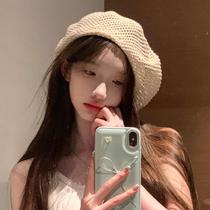 Stars same style fresh grass woven beret hat for women summer 2024 new style large head circumference breathable sun protection painters hat