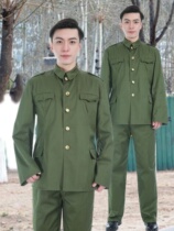 Military green polyester card Lu Weidong uniform mens old-fashioned cadre suit stand collar tunic suit nostalgic four-pocket camouflage suit