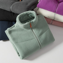 Outdoor fall and winter double-sided fleece jacket for women stand-up collar plus velvet warm sherpa fleece jacket for men
