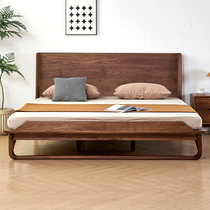 Nordic fully realized wooden bed simple North American black walnut bedroom double medium large bed 1 51 8 meters suspended bed