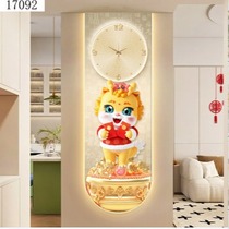 Modern light luxury fortune-seeking golden dragon entrance hall with clock LED carved lamp painting atmosphere high-end entrance corridor hanging painting