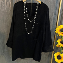 Fat mm2023 Summer Chinese Improved Disc Button V-Neck National Style Shirt Large Size Womens Loose Slim Brocade Top