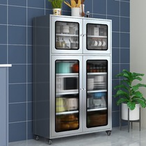 Stainless steel sideboard with wheels storage cabinet household floor-standing kitchen cabinet multi-functional cupboard pot storage cabinet